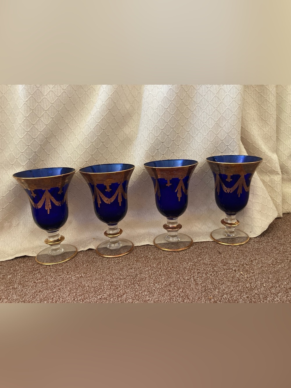 Royal VTG bohemian crystal goblets glasses 24k gold "Medici" set of 4 MCM